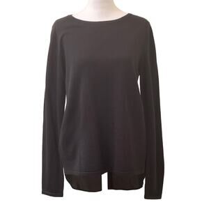 Ann Taylor Black Long Sleeve Sweater Button Down Back Sheer Back Size Small